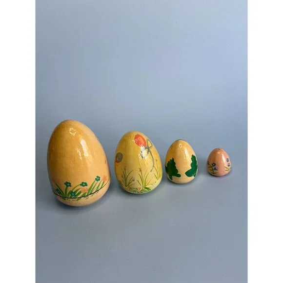 Hand-Painted Wooden Nesting Egg Set With Adorable Animal Designs & Pastel Colors - Picture 6 of 6